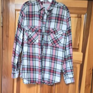 Casual Plaid Button-Down Shirt - Red, Black, and White